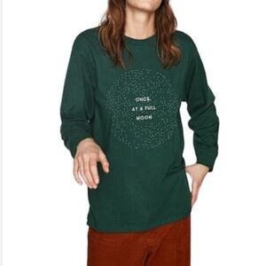 Zara Womens Beaded T Shirt‎ Long Sleeve Tee Top Once at a Full Moon Small Green